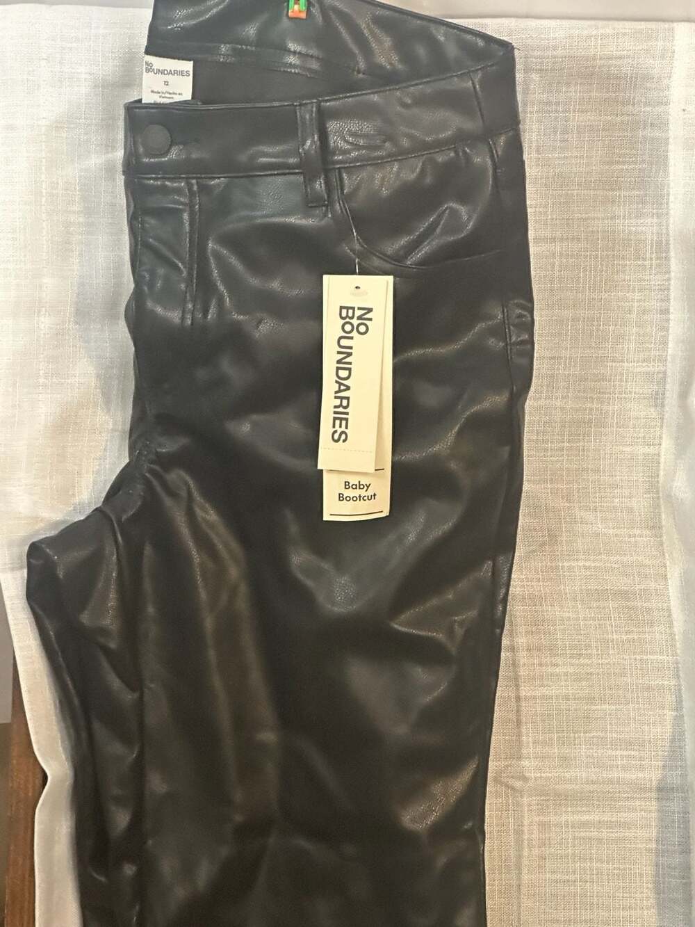 No Boundaries Baby Bootcut Faux Leather Pants size 12 NWT